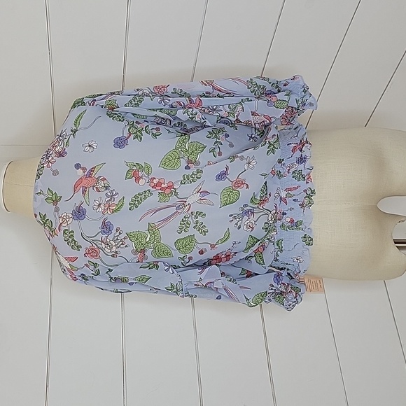 NWT Nanette Lepore xs sheer blue floral with hummingbird blouse - Picture 3 of 5